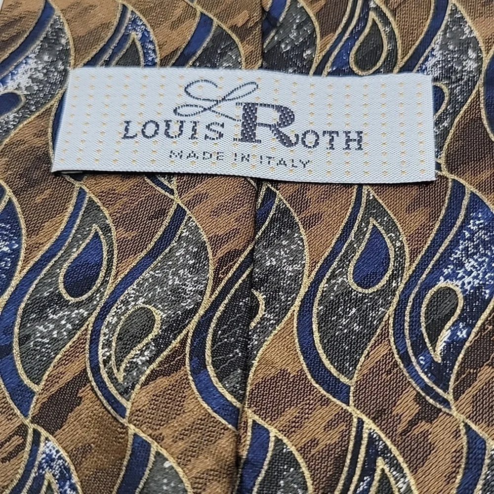 Louis Roth Made in Italy 100% Silk Brown Blue Geometric Men's Tie